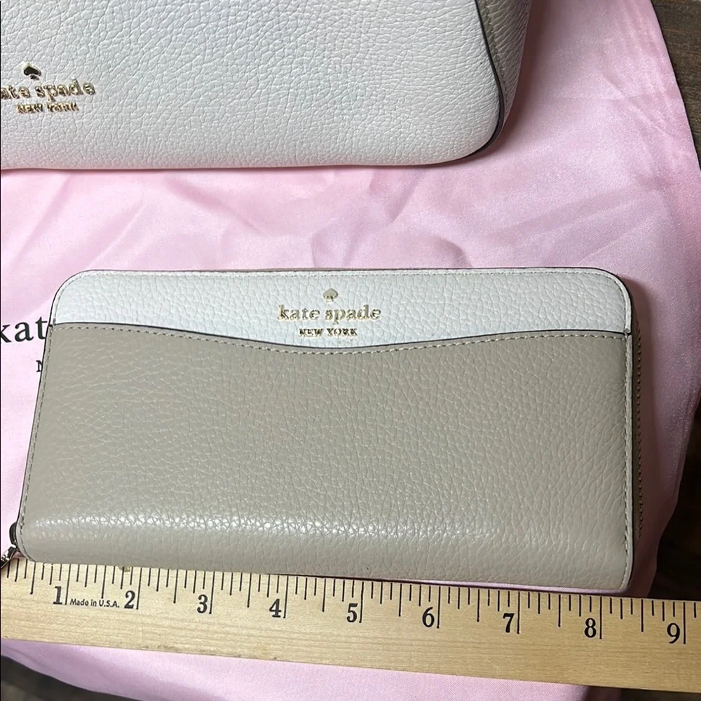 Kate Spade Leila‎ Light Sand Leather Triple Compartment Satchel Bag & wallet Set